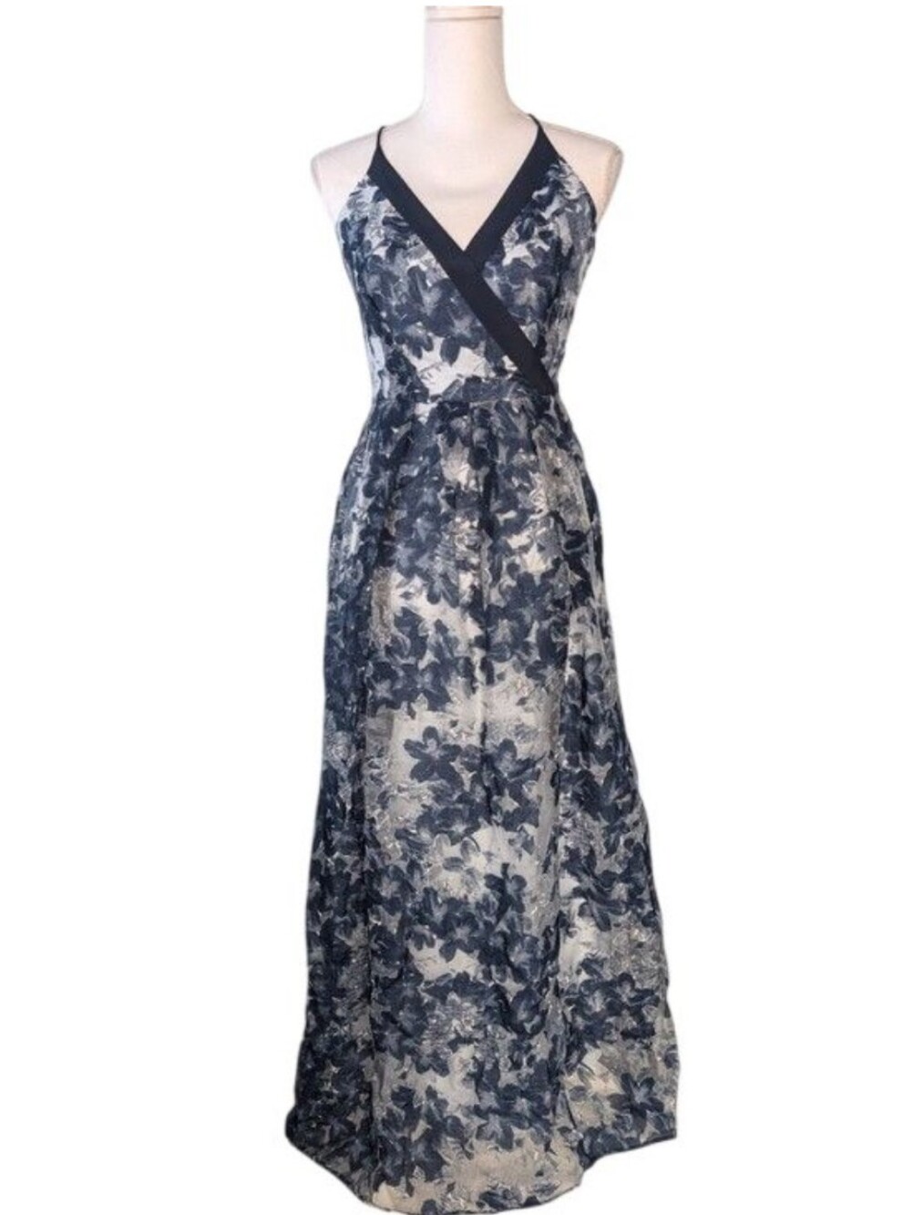 Karen Millen Blue Floral V-Neck Maxi Dress